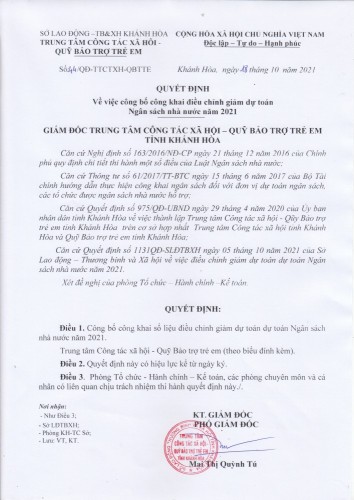Công bố công khai điều chỉnh giảm dự toán Ngân sách nhà nước năm 2021